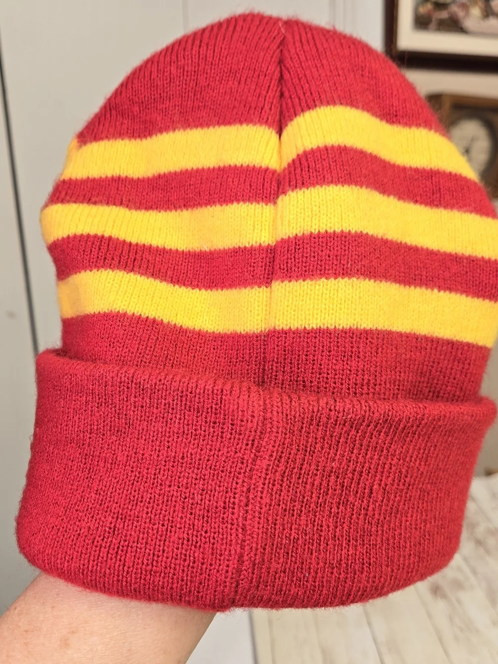 Harry Potter Hogwarts Red Gold Striped Knit Beanie Hat